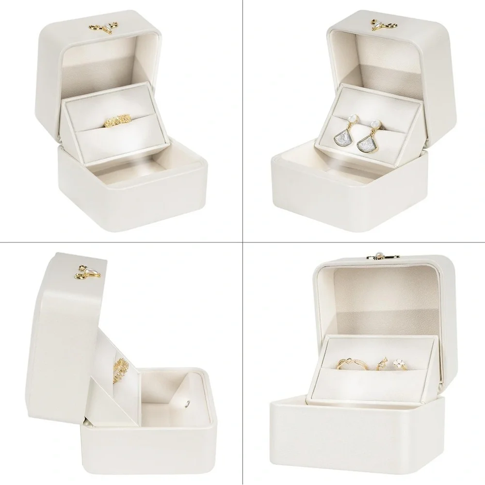 CAIRIAC‎ LED Lighted Ring Box OS White Proposal Wedding Jewelry Case New